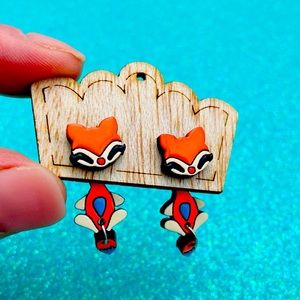 Wooden Handmade Fox Earrings Articulated And Handpainted 1”